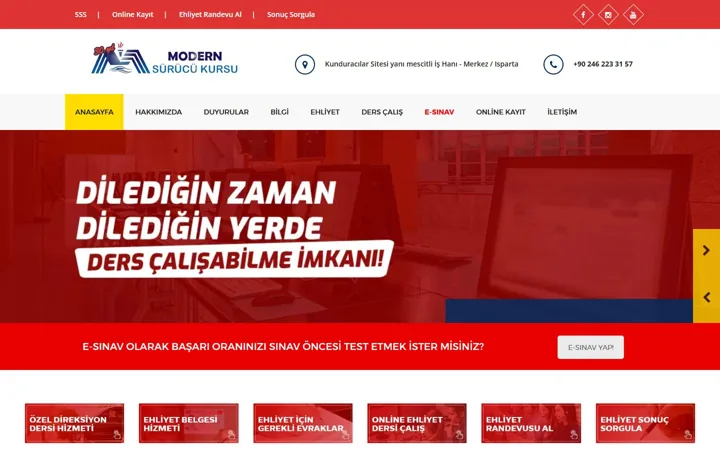 Isparta Modern Sürücü Kursu web sitesi – modernsurucukursu.net