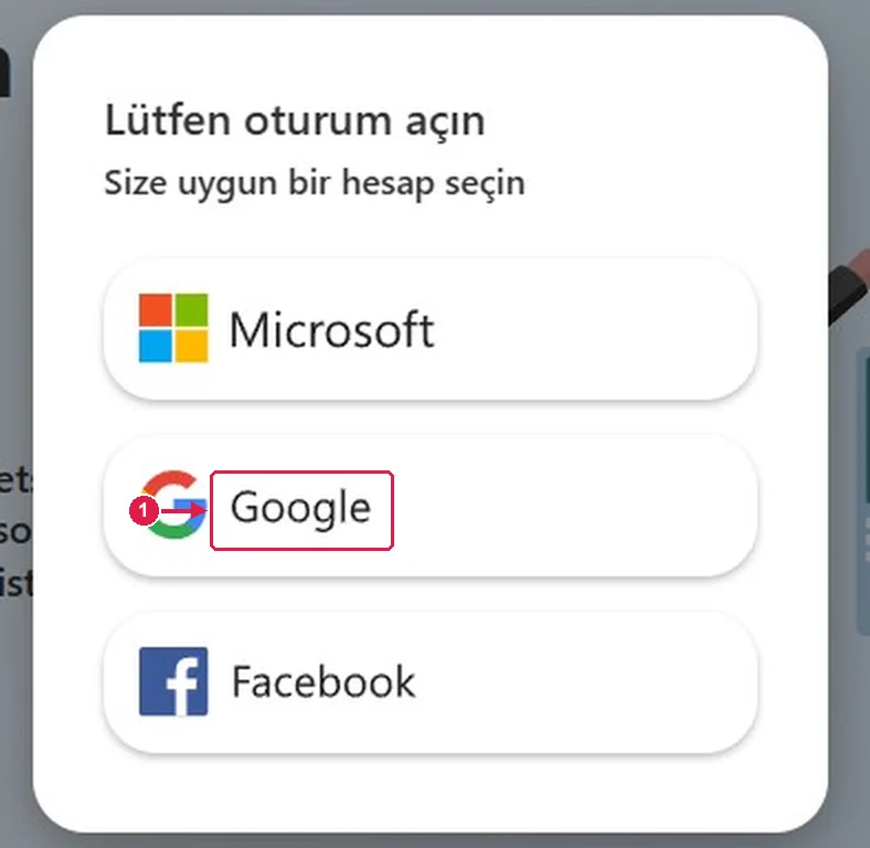 SRC Kursu için Bing Webmaster Tools kurulumu, adım 3 – Google ile oturum açın