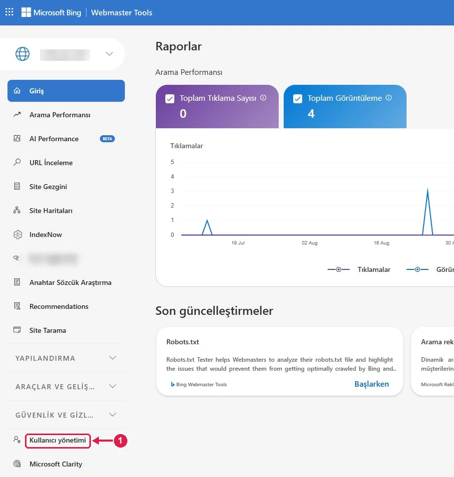 SRC Kursu için Bing Webmaster Tools kurulumu, adım 12 – Kullanıcı yönetimini açın