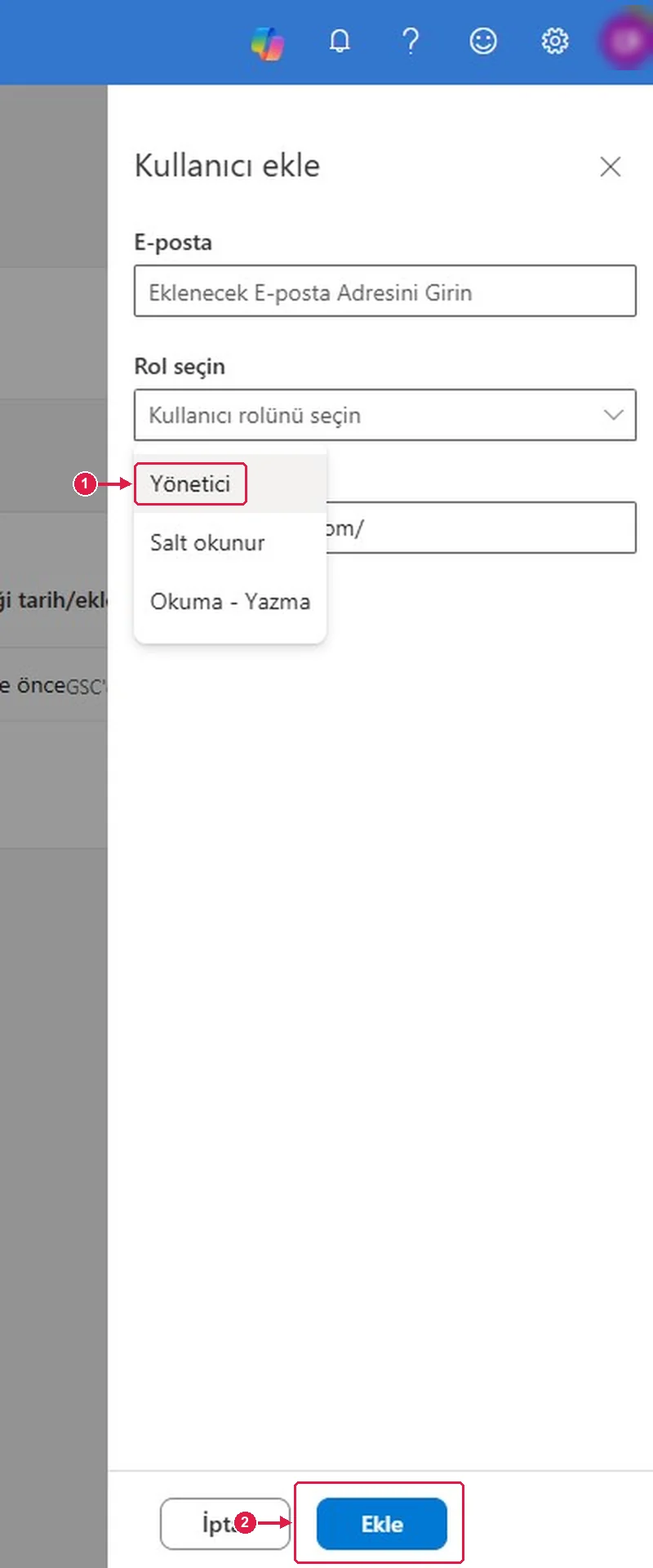 SRC Kursu için Bing Webmaster Tools kurulumu, adım 15 – Rolü seçin ve ekleyin
