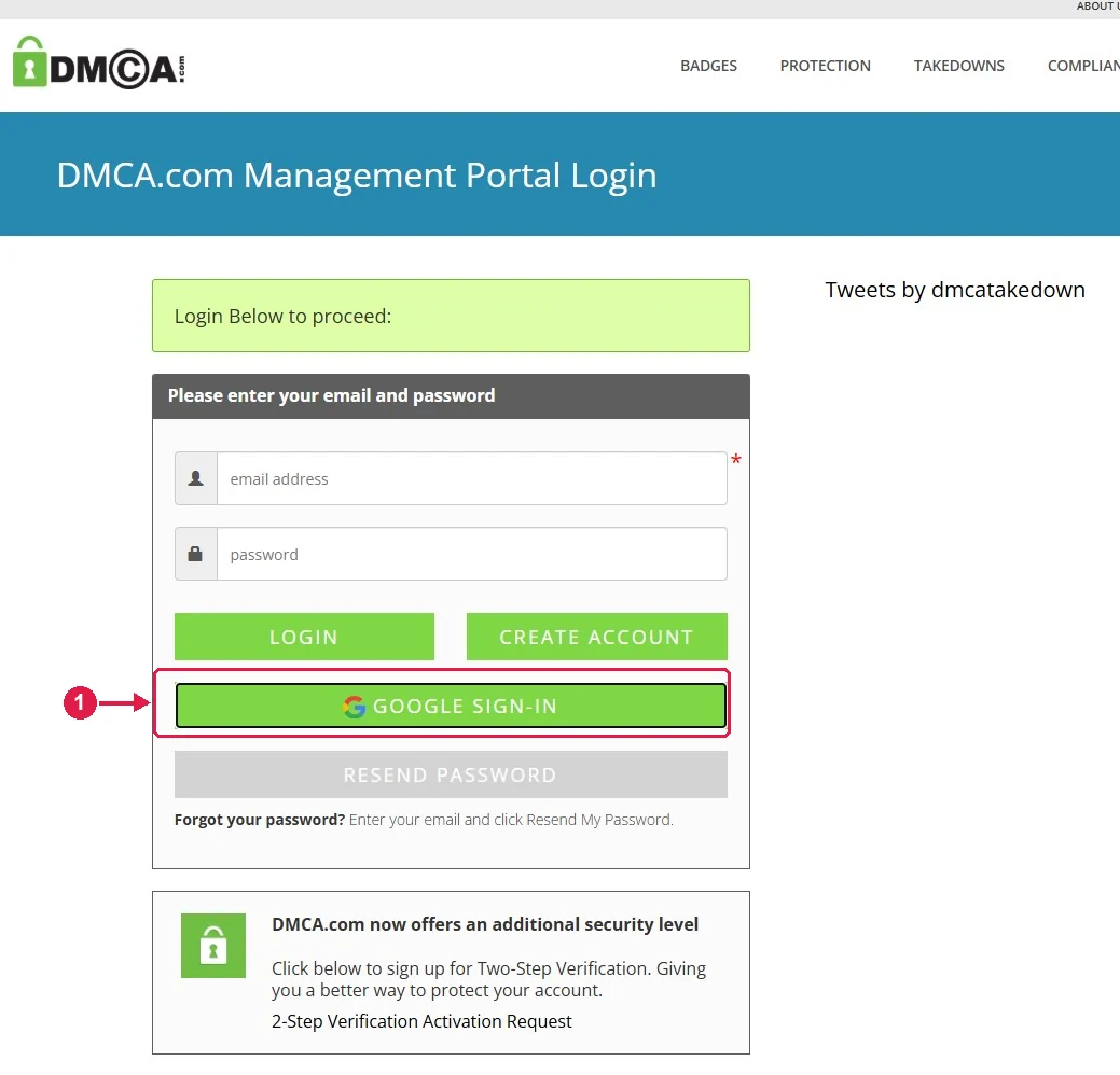 SRC Kursu için DMCA kurulumu, adım 3 – Google ile giriş yapın