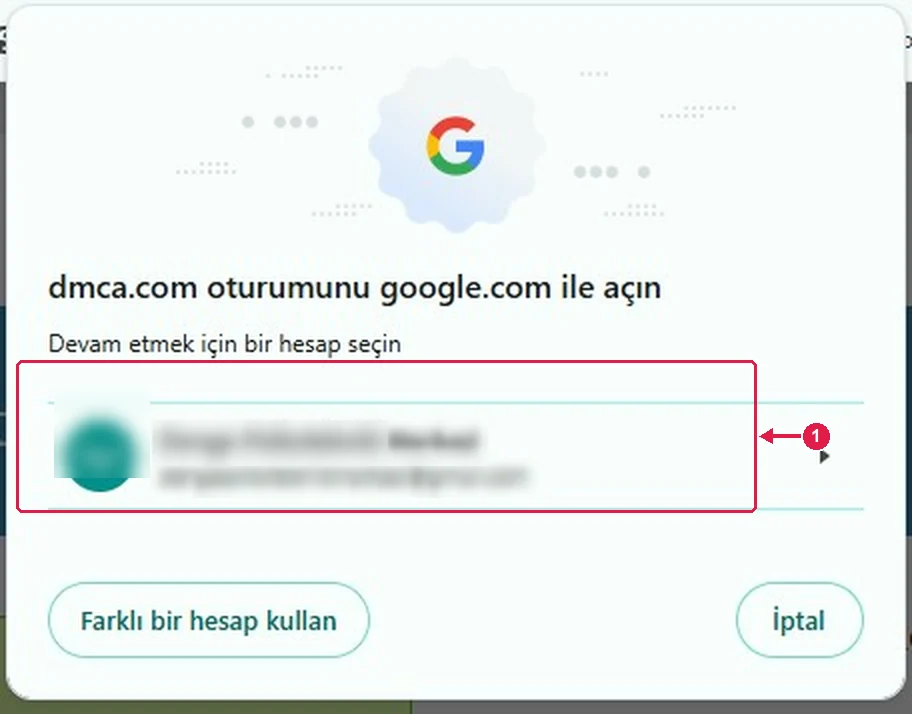 SRC Kursu için DMCA kurulumu, adım 4 – Hesabınızı seçin