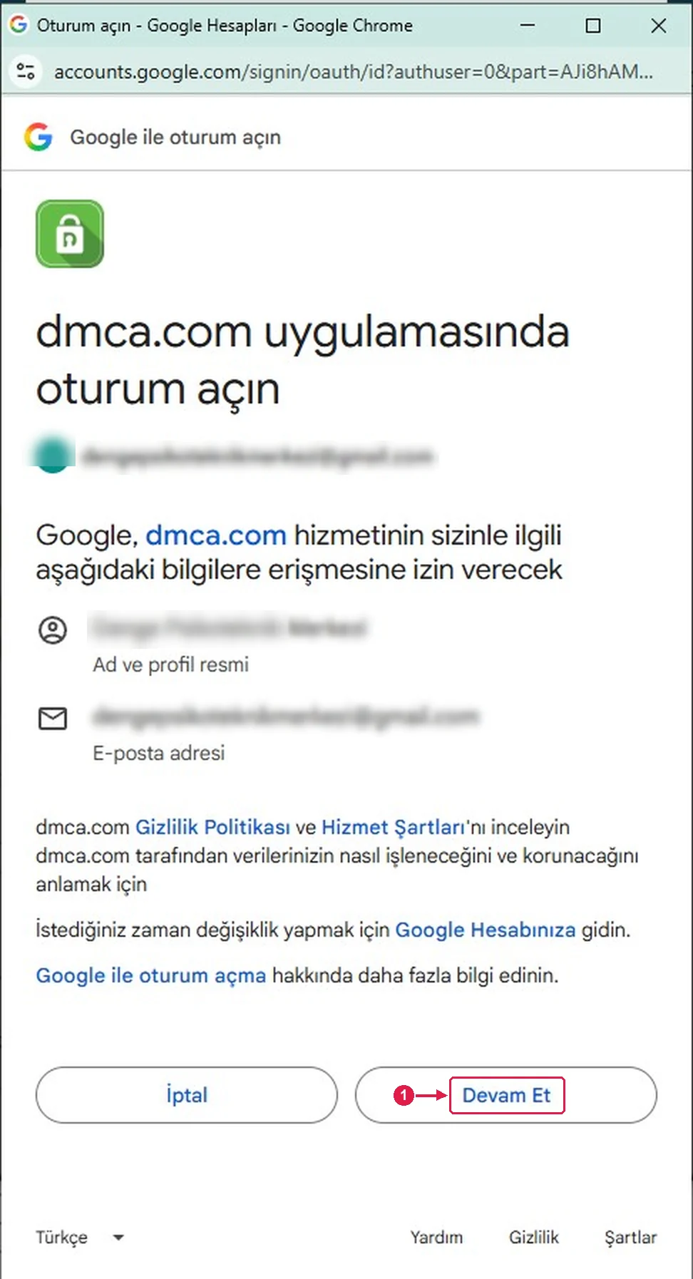 SRC Kursu için DMCA kurulumu, adım 6 – Oturum açmayı tamamlayın