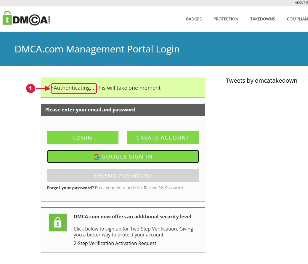 SRC Kursu için DMCA kurulumu, adım 7 – Girişi bekleyin
