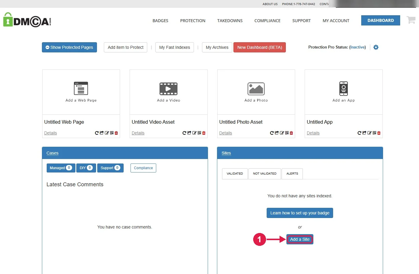 SRC Kursu için DMCA kurulumu, adım 8 – Sitenizi ekleyin