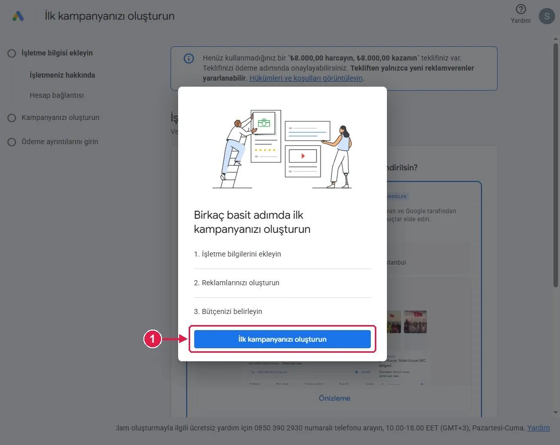 SRC Kursu için Google Ads kurulumu, adım 3 – İlk kampanya sihirbazı