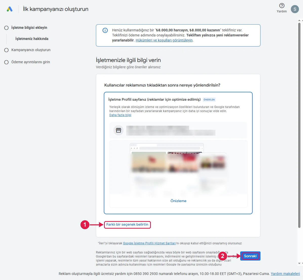 SRC Kursu için Google Ads kurulumu, adım 4 – İşletme bilgisi