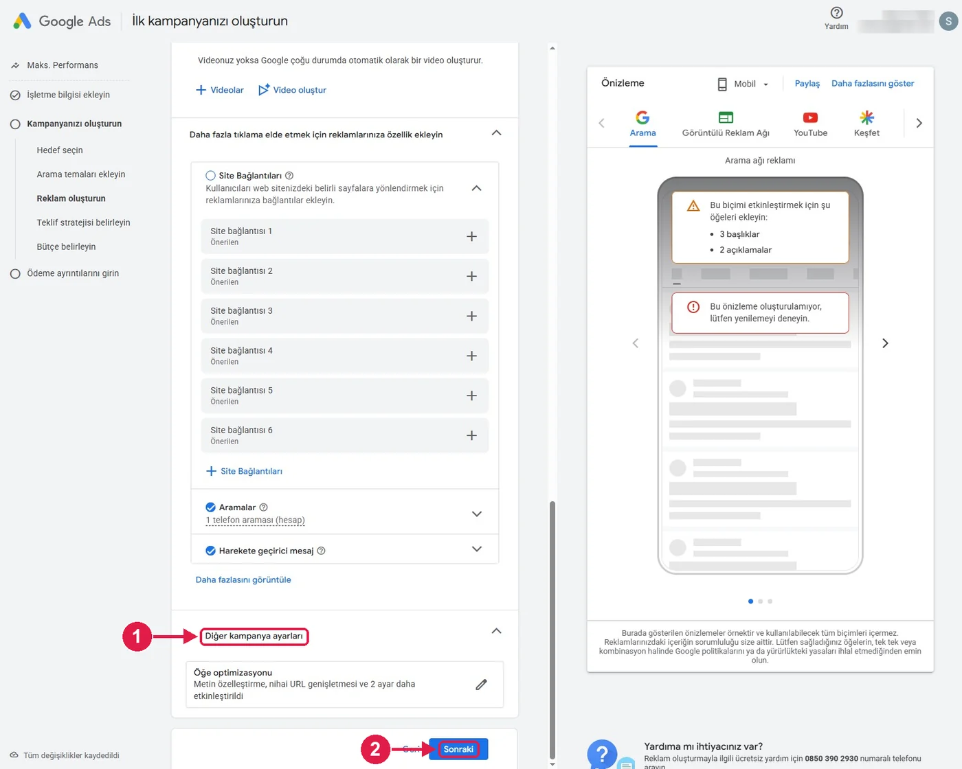 SRC Kursu için Google Ads kurulumu, adım 10 – Son kontrol
