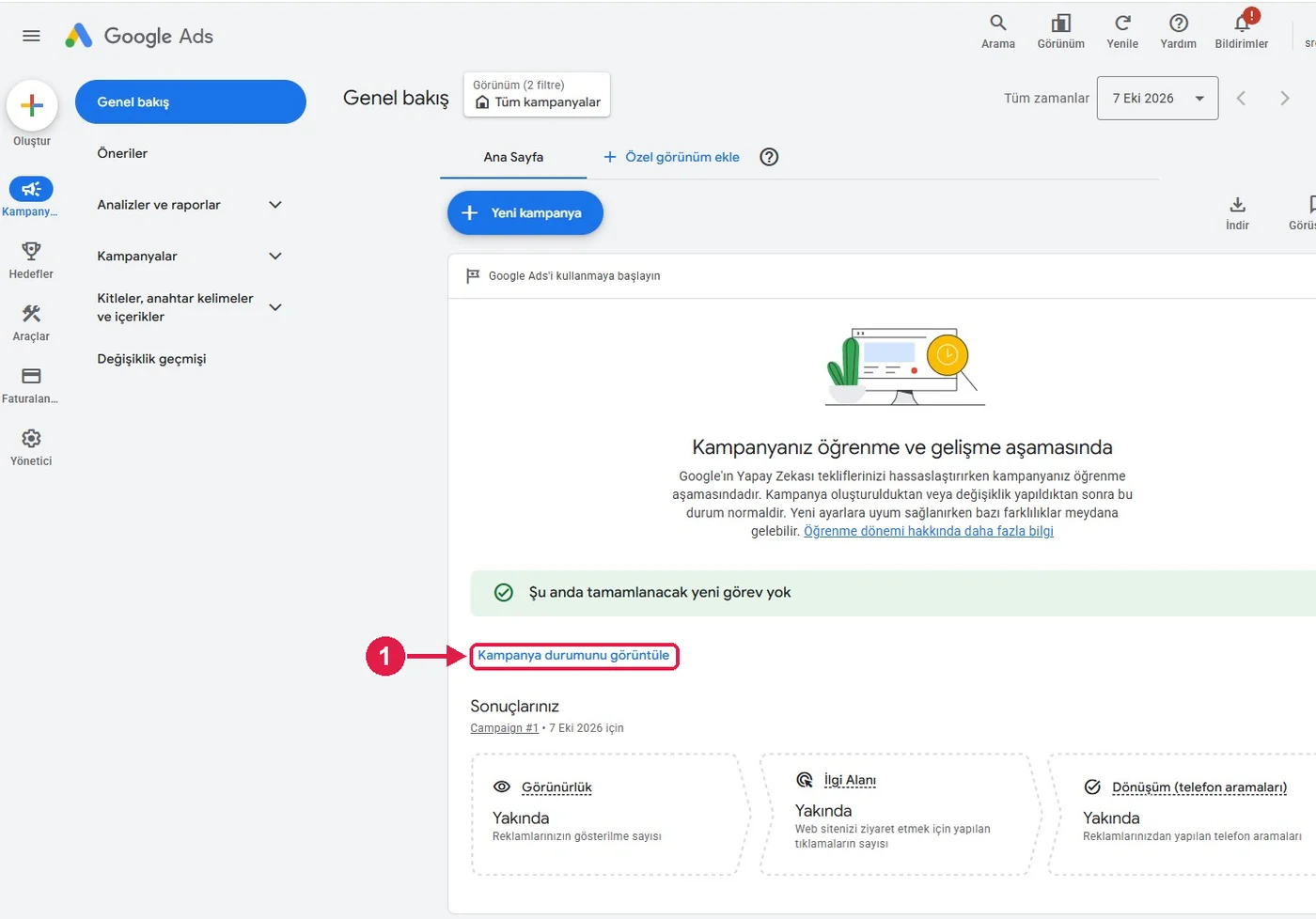 SRC Kursu için Google Ads kurulumu, adım 13 – Genel bakış