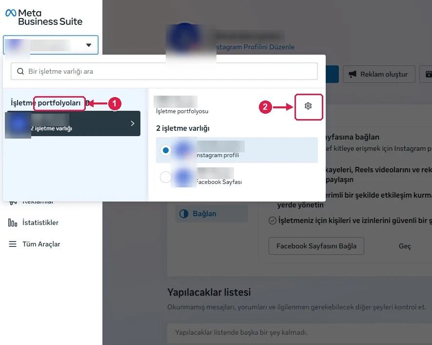 Sürücü Kursu için Meta Business Kişi Daveti kurulumu, adım 2 – İşletme portföyünü seçin