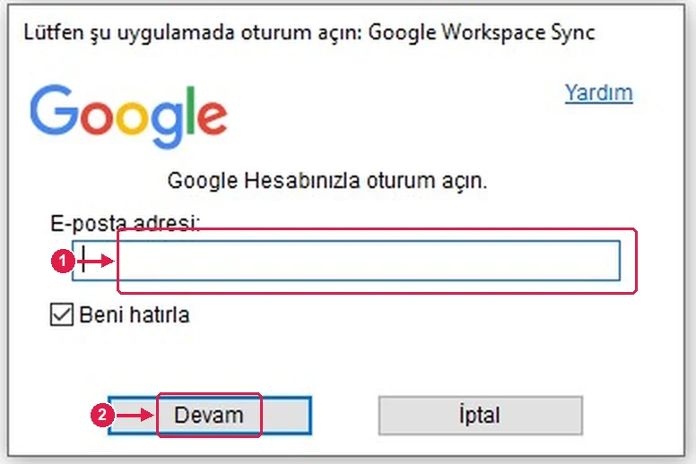 SRC Kursu için Google Workspace Sync kurulumu, adım 3 – E-posta adresinizi yazın
