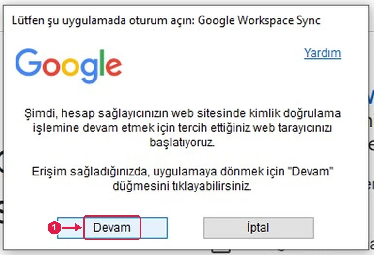 SRC Kursu için Google Workspace Sync kurulumu, adım 4 – Tarayıcıya geçiş bilgisini onaylayın