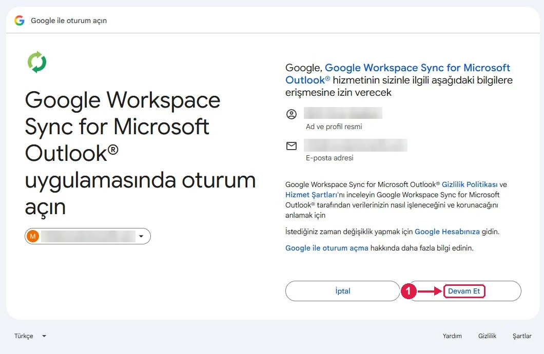 SRC Kursu için Google Workspace Sync kurulumu, adım 5 – Google hesabınızla oturum açın