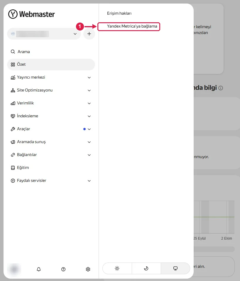 SRC Kursu için Yandex Metrica kurulumu, adım 1 – Webmaster’dan Metrica’ya geçin