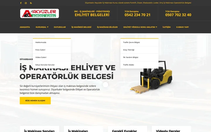 Akyüzler İş Makinası Kursu web sitesi – diyarbakirdaismakinasi.com
