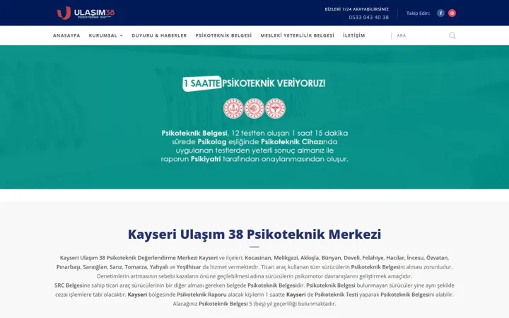 Ulaşım 38 Psikoteknik web sitesi – ulasim38psikoteknik.com.tr